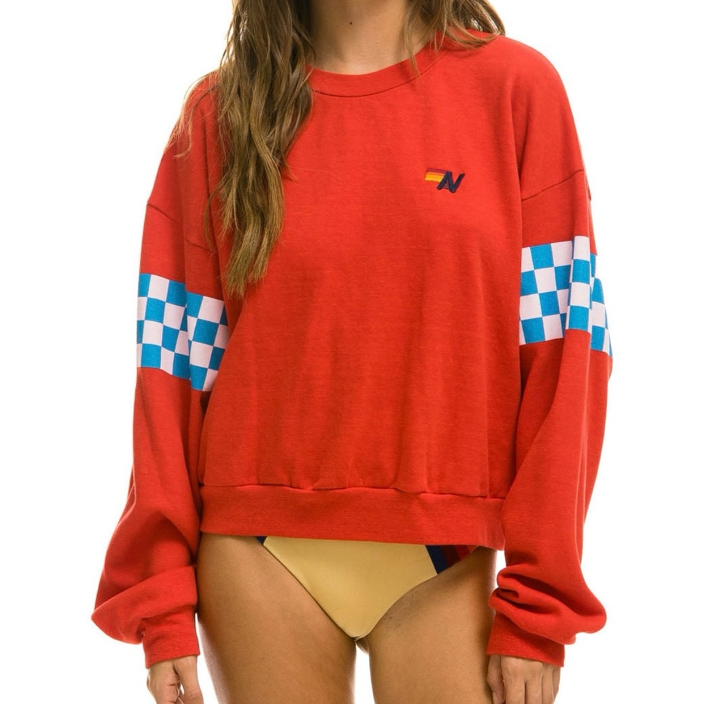 CHECK 2 SLEEVE RELAXED CREW SWEATSHIRT - RED // WHITE // BLUE